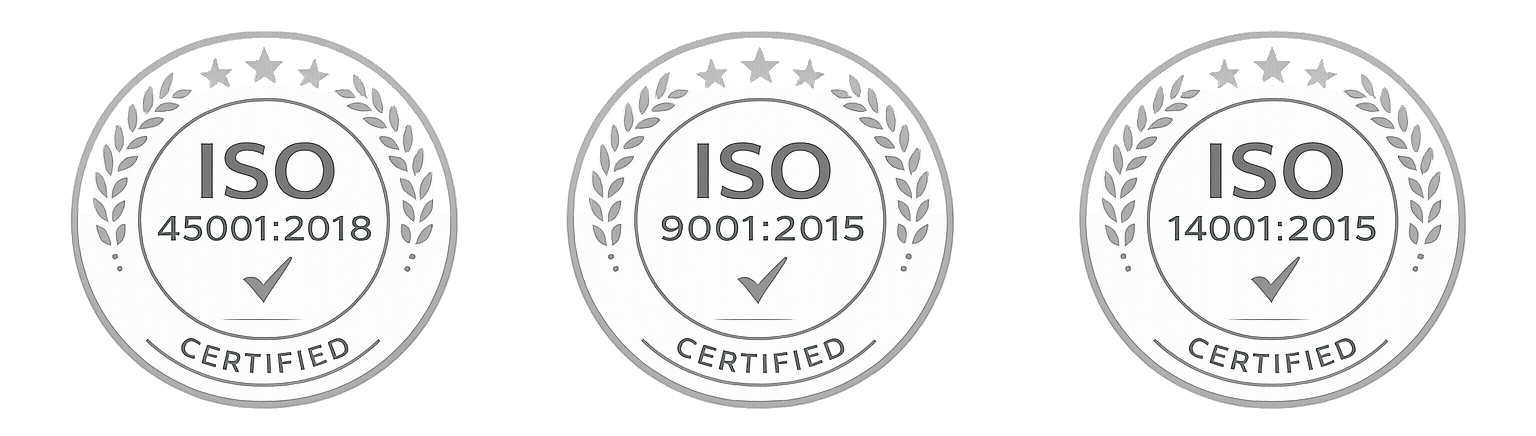ISO 45001:2018, ISO 9001:2015 and ISO 14001:2015 certifications